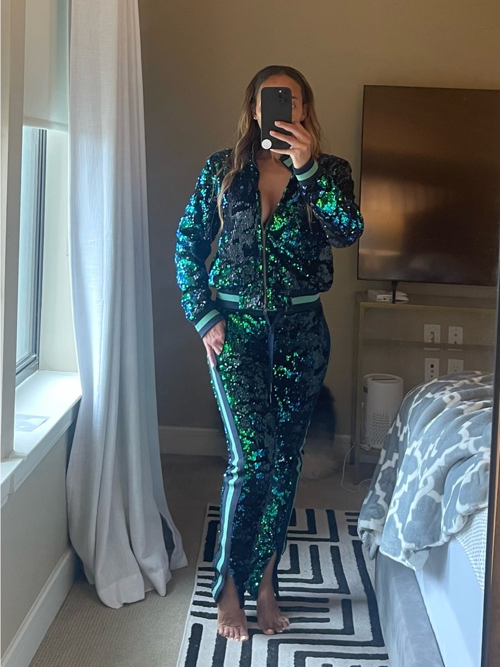 Green/Teal Sequined Tracksuit Jacket & Pants